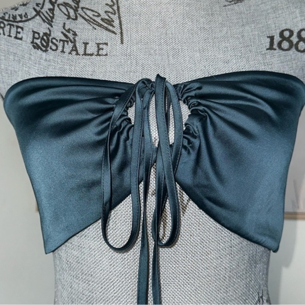 Aritzia Sunday Best Cora Halter Top Teal Satin Bandeau Convertible M